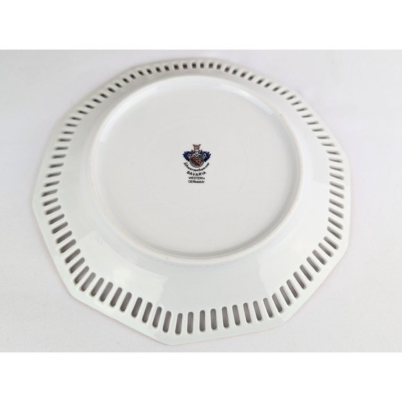 Vtg 1950s Porcelain Vanity Dish Octagon Gold Trim Lattice Reticulated Border - Picture 3 of 9